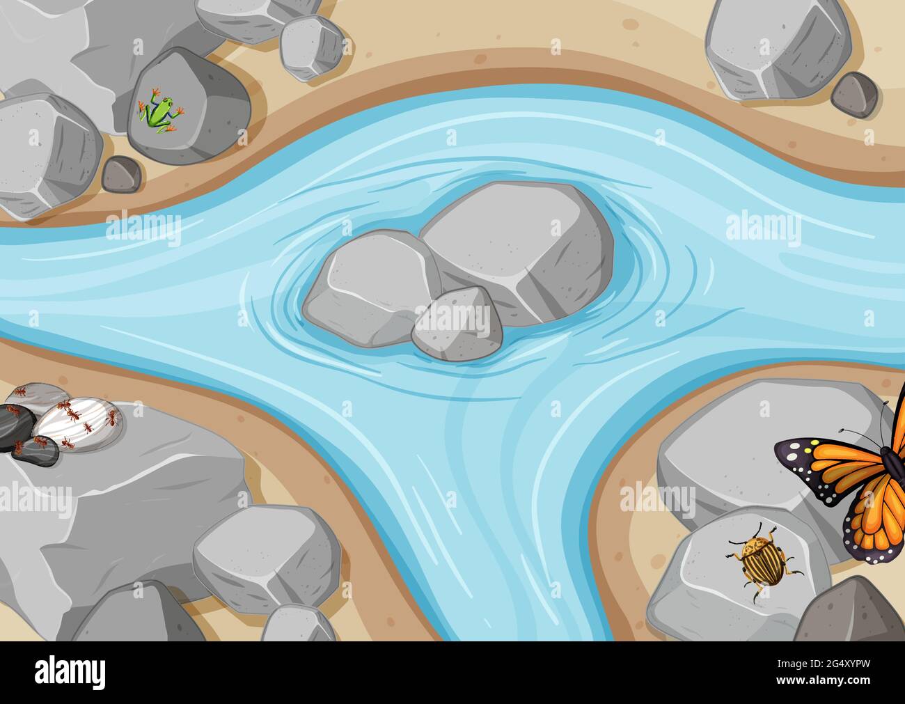 Top view of river scene with frogs illustration Stock Vector Image ...