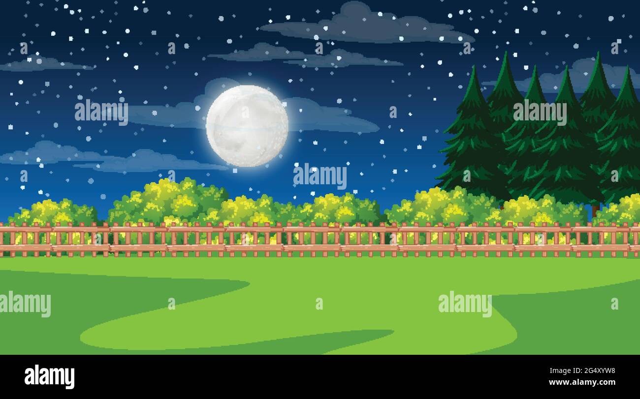 Nature forest landscape at night scene illustration Stock Vector Image ...