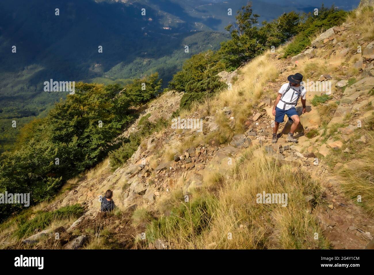 Climbing to the Les Agudes summit by the Castellets crest, on the north  face of the mountain (Montseny, Girona, Catalonia, Spain Stock Photo - Alamy