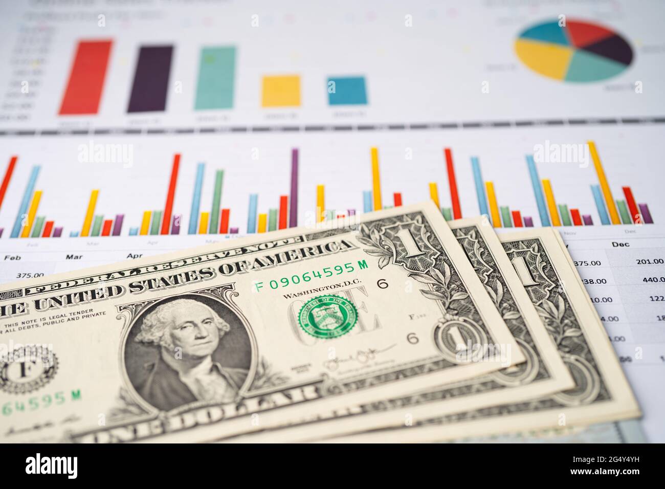 US dollar banknotes money on chart graph paper. Financial development ...