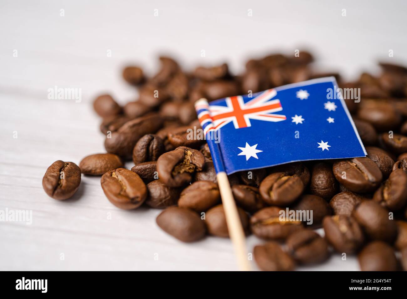 Australia flag on coffee beans; export drink food concept Stock - Alamy