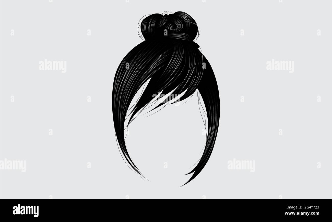 Beautiful fashionable stylish hair of women of black color. Beauty style.  High hair styling. hair bun hairstyle of black hair Stock Photo - Alamy