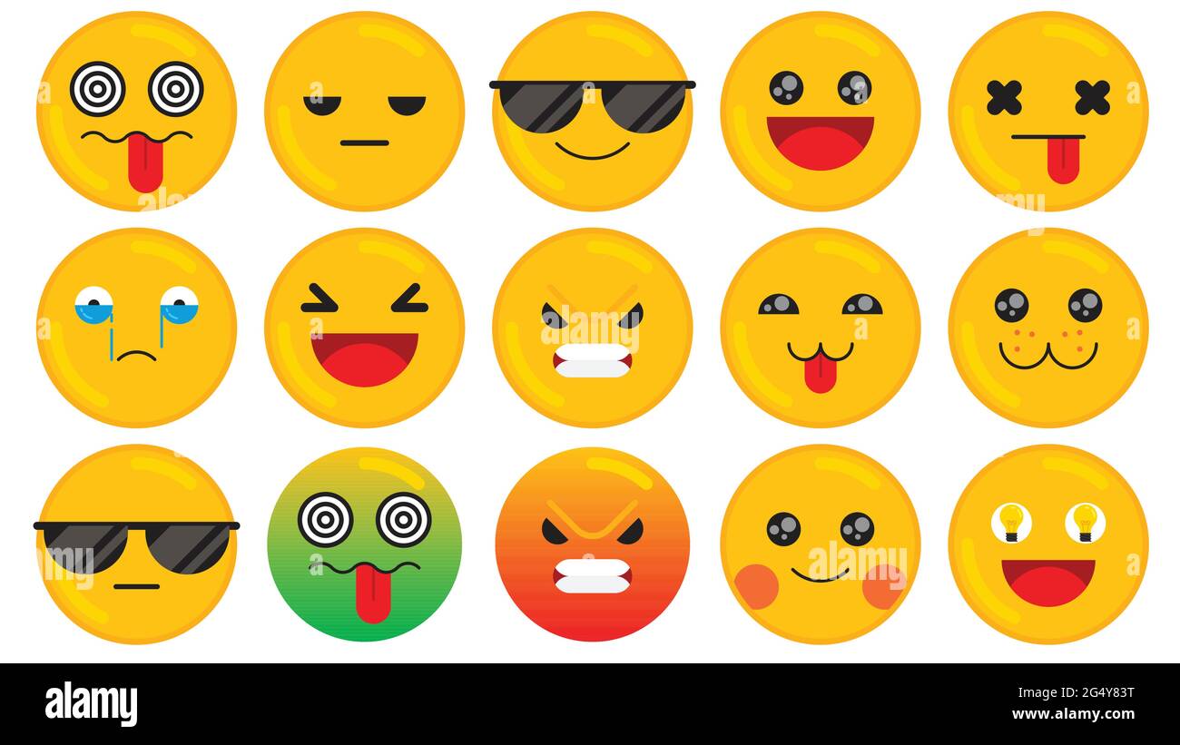Set of emoticon smiley icons. Cartoon emoji set. Flat design emoticon set. Vector illustration. Stock Vector