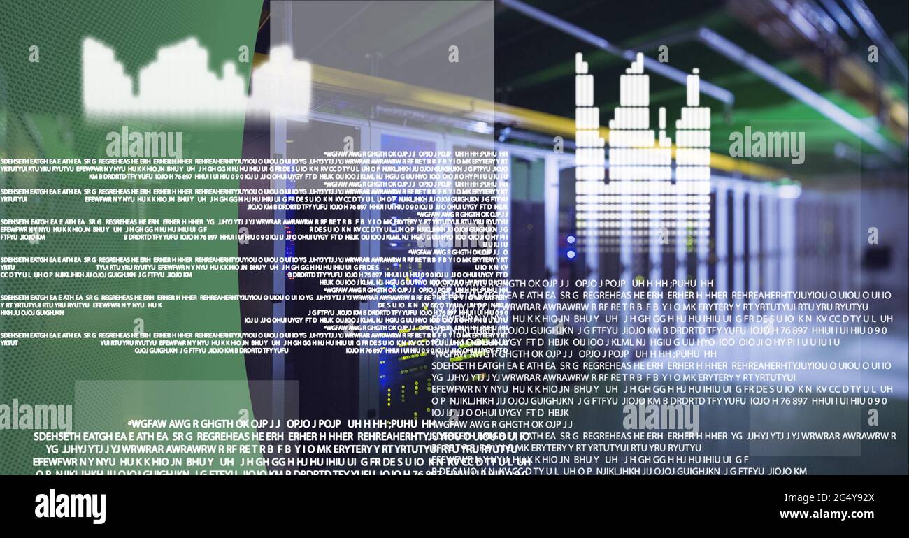 Data processing against empty computer server room against green ...