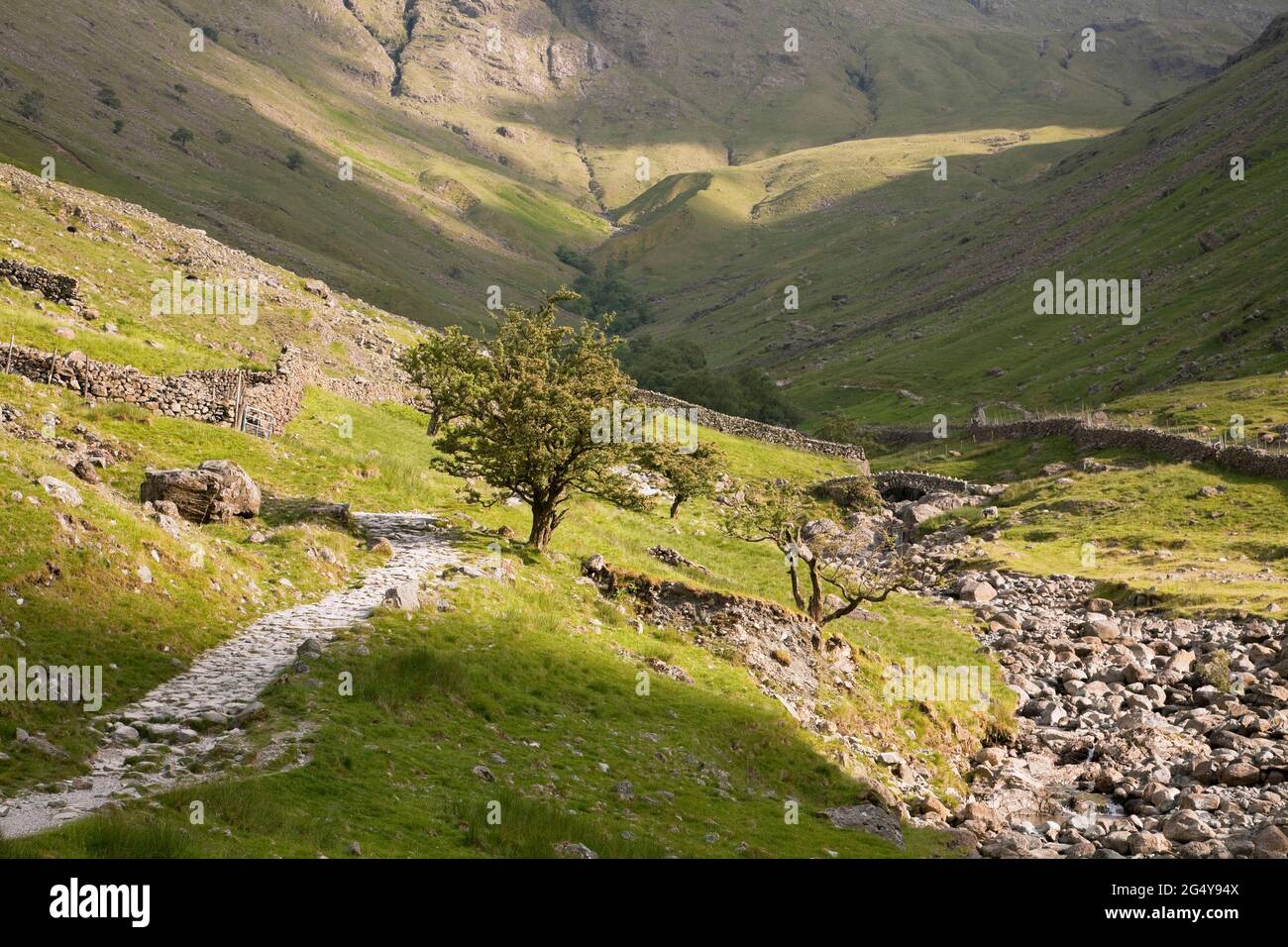 The track leading to Stockley Bridge, in Borrowdale in the English Lake District Stock Photo