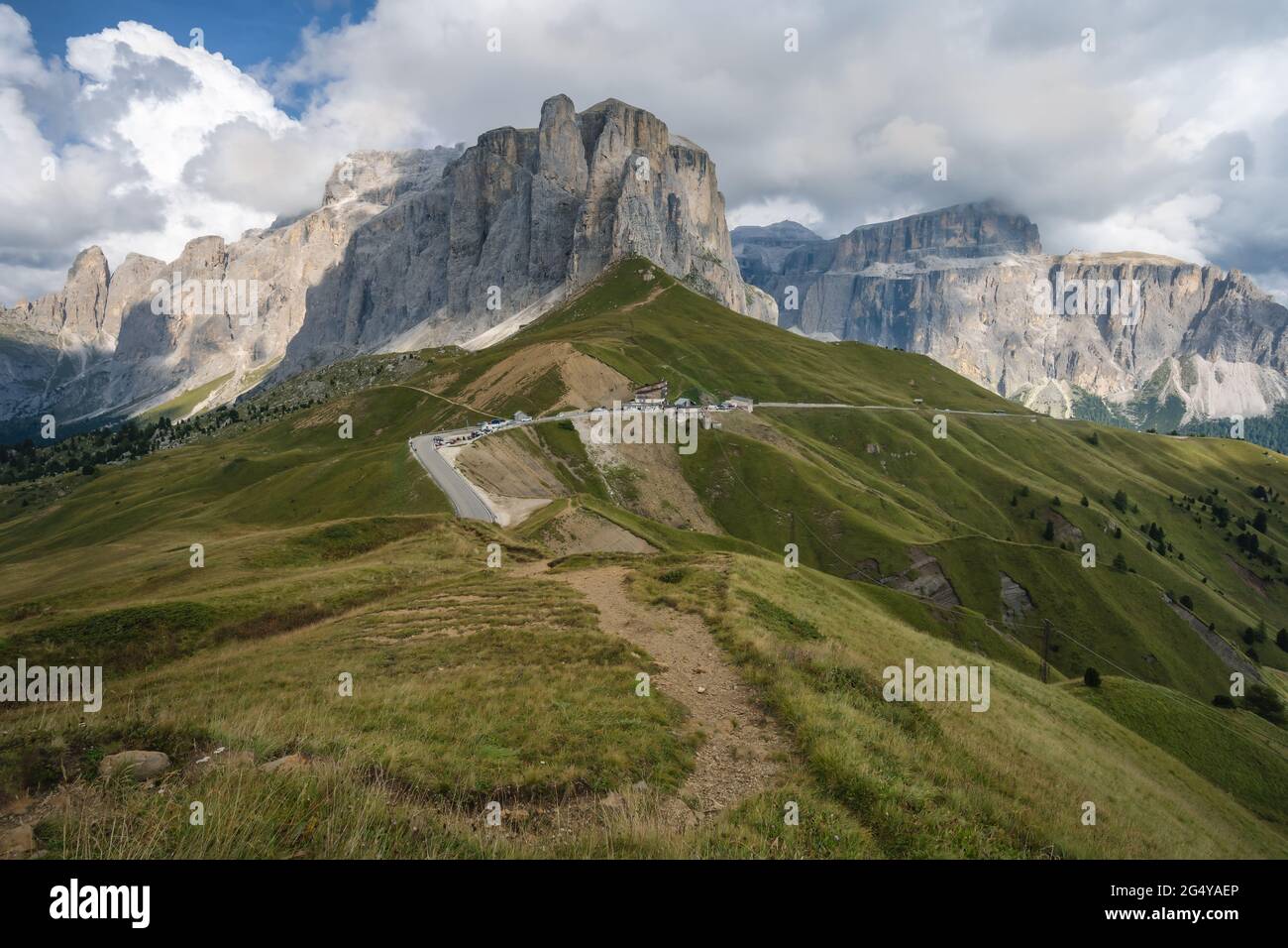 Sella Towers - Torri Del Sella, three towers well known for rock climbers,  Dolomites, Italy Stock Photo - Alamy
