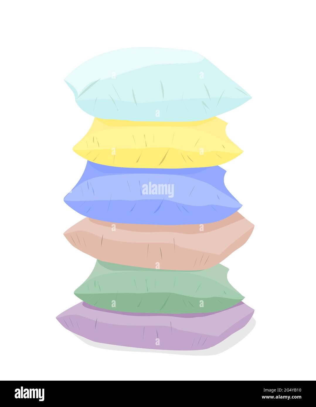 a stack of six multicolored pillows in pastel colors on a white