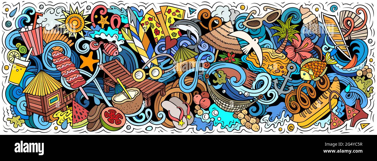 Summer beach hand drawn cartoon doodles illustration Stock Vector Image ...
