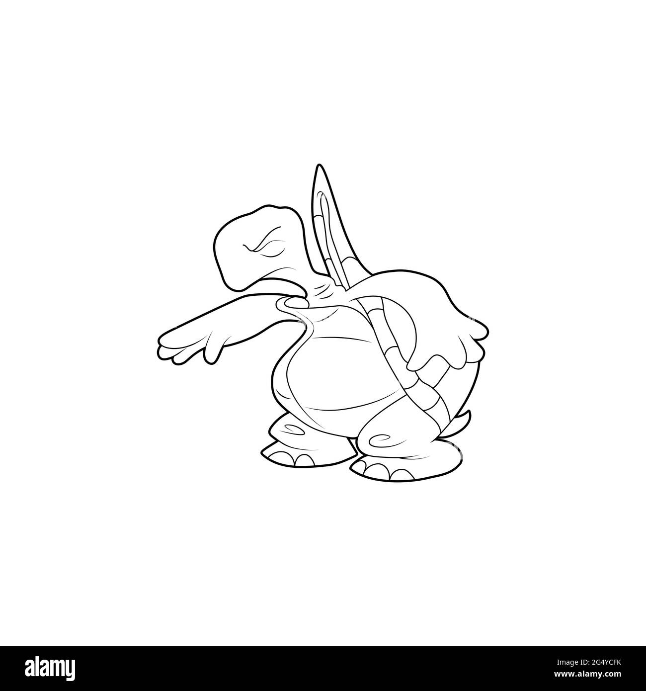 Coloring book for kids. Cartoon character. Turtle got scared and closed his eyes. Black contour silhouette. Isolated on white background. Animal theme Stock Vector