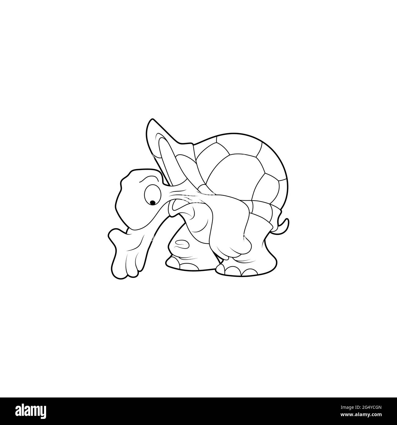 Coloring book for kids. Cartoon character. Turtle is pointing down. Black contour silhouette. Isolated on white background. Animal theme. Vector illus Stock Vector