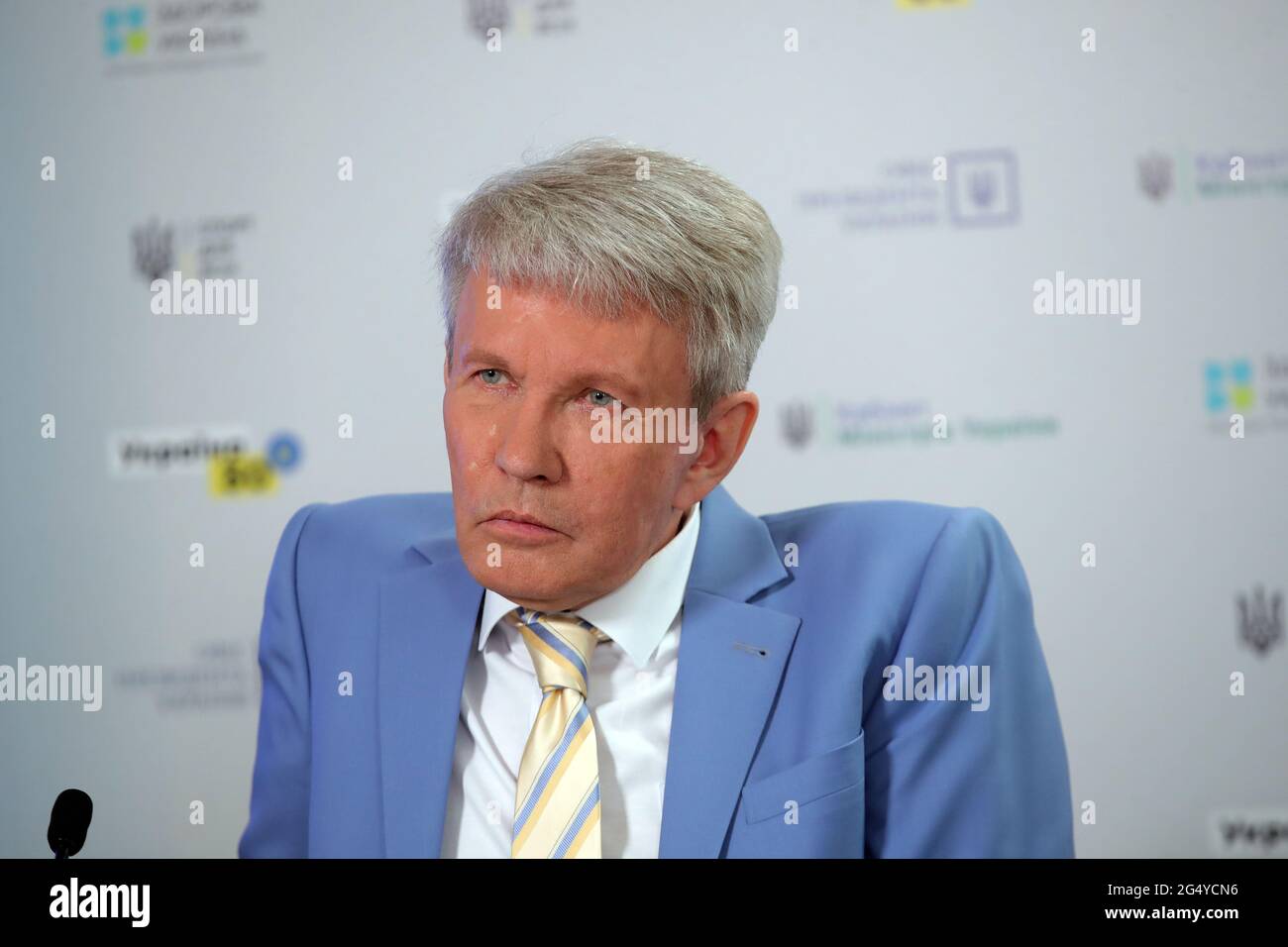 Non Exclusive: KYIV, UKRAINE - JUNE 23, 2021 - President of the National Paralympic Sports Committee of Ukraine Valerii Sushkevych attends a briefing Stock Photo