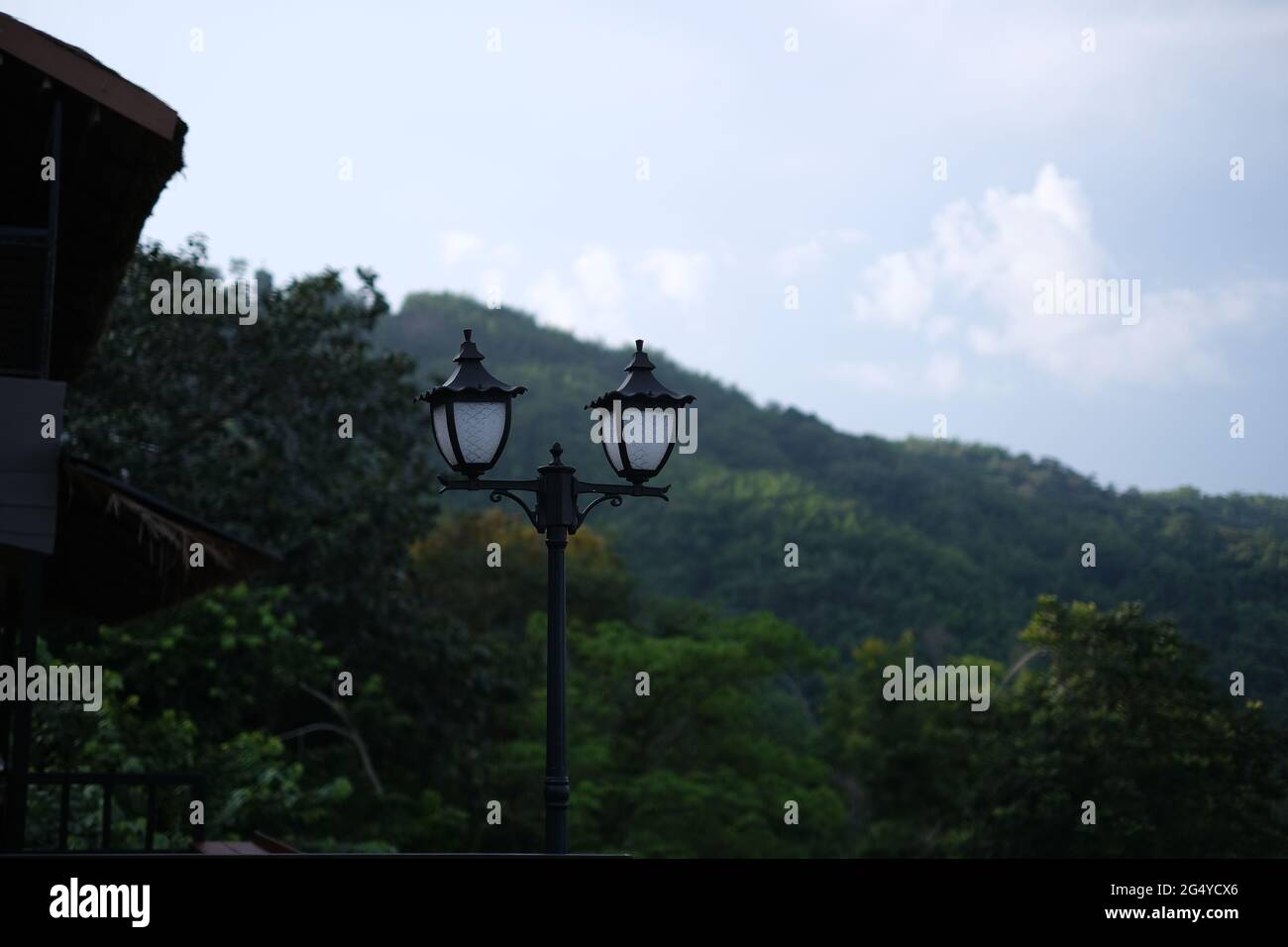 Old-fashioned street lamps on top of a mountain Stock Photo