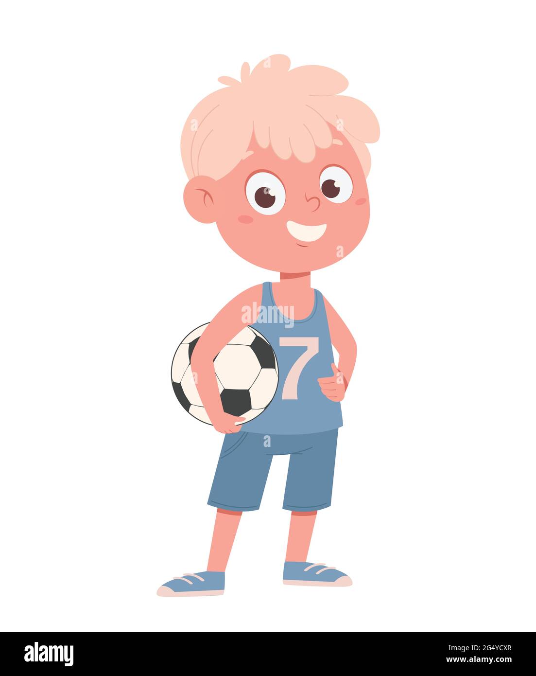 Cute little boy in football uniform holding a ball. Back to school ...