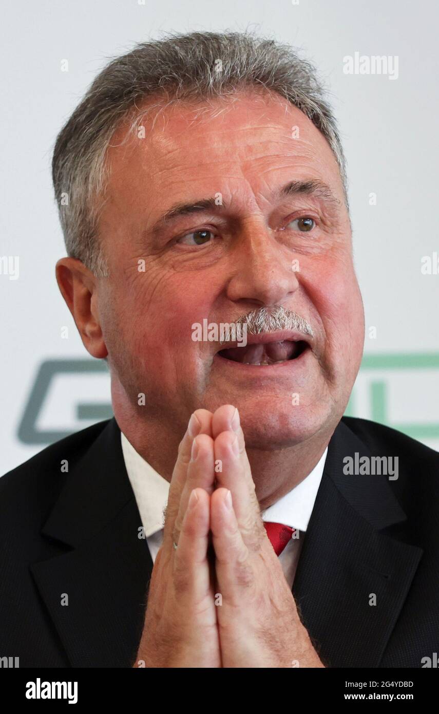 Claus Weselsky Chairman Of The Train Drivers Union Gdl Speaks At A News Conference To Announce Plans For Strikes At German Rail Operator Deutsche Bahn After Failed Wage Negotiations In Berlin Germany