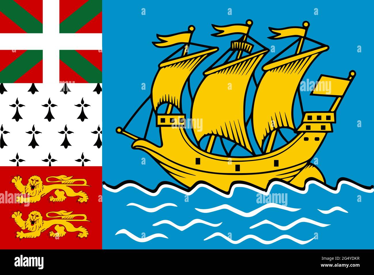 Saint Pierre and Miquelon flag in real proportions and colors, vector