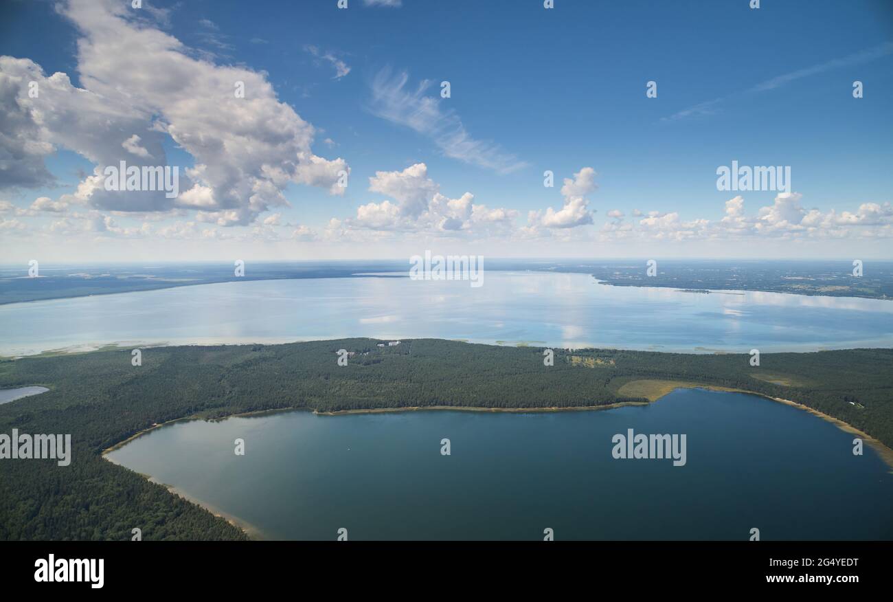 Lake lagoons landscape aerial drone view on bright day Stock Photo