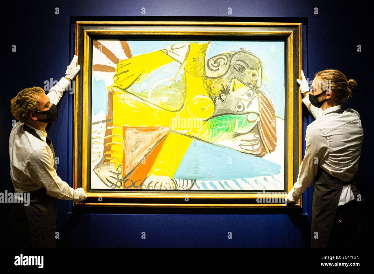 LONDON 24 June 2021. PABLO PICASSO (1881-1973) L'Étreinte oil on canvas. Painted in Mougins on 23 October 1969 Estimate GBP 11,000,000 - GBP 16,000,000. The sale takes place on 30 June.  IMAGES ARE ASKED TO BE UNDER EMBARGO UNTIL 10:30 AM. Credit amer ghazzal/Alamy Live News Stock Photo