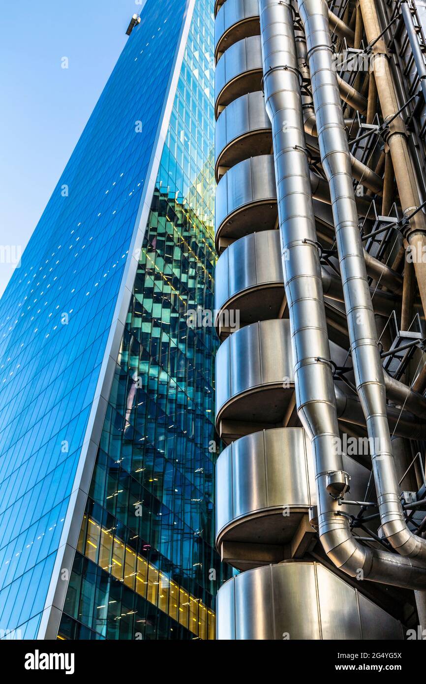 Exterior of the Scalpel Building and Lloyds Building in the City of London, UK Stock Photo