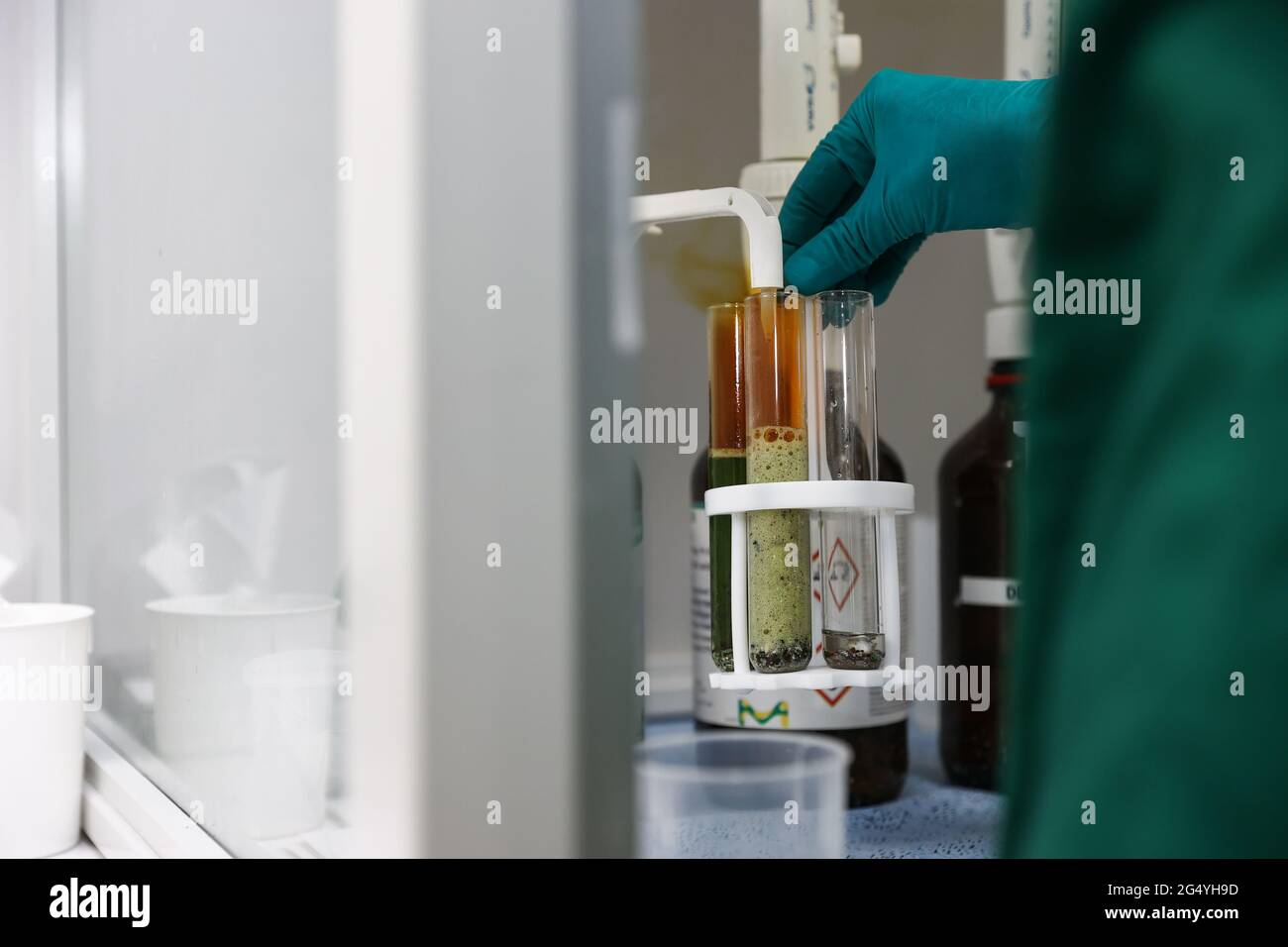 A general image of the Indaver testing labo pictured during a press moment on the processing of waste containing PFAS chemicals in a rotary kiln, at t Stock Photo
