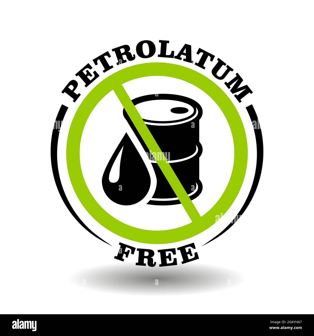Petrolatum free vector stamp with prohibited petroleum canister drop. Round icon for natural products package, No synthetic oils sign in organic cosme Stock Vector