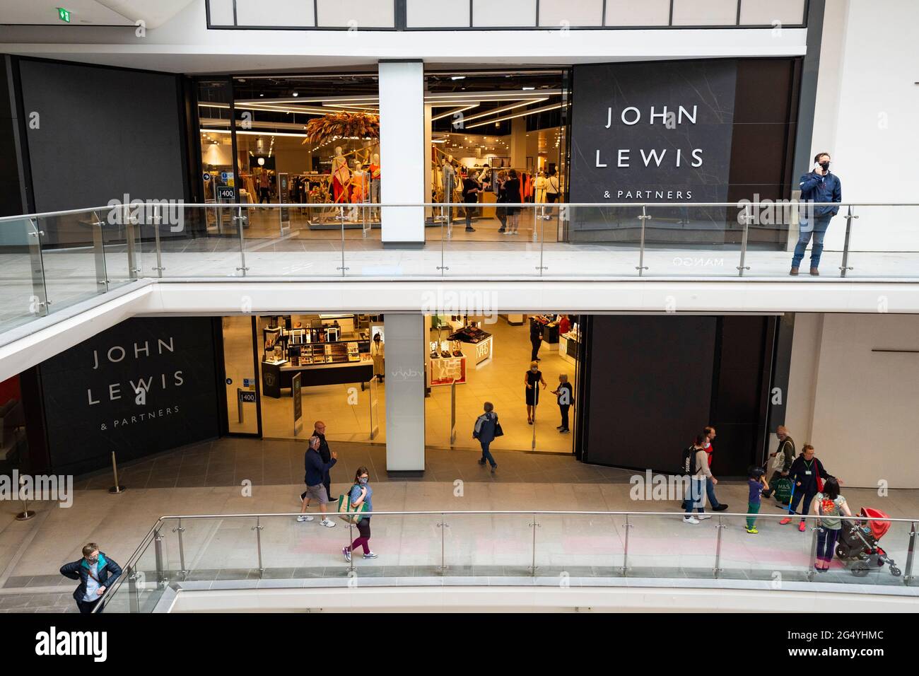 Edinburgh, Scotland, UK. 24 June 2021. First images of the new St James Quarter which opened this morning in Edinburgh. The large retail and residential complex replaced the St James Centre which occupied the site for many years. Pic; New John Lewis store inside mall.  Iain Masterton/Alamy Live News Stock Photo