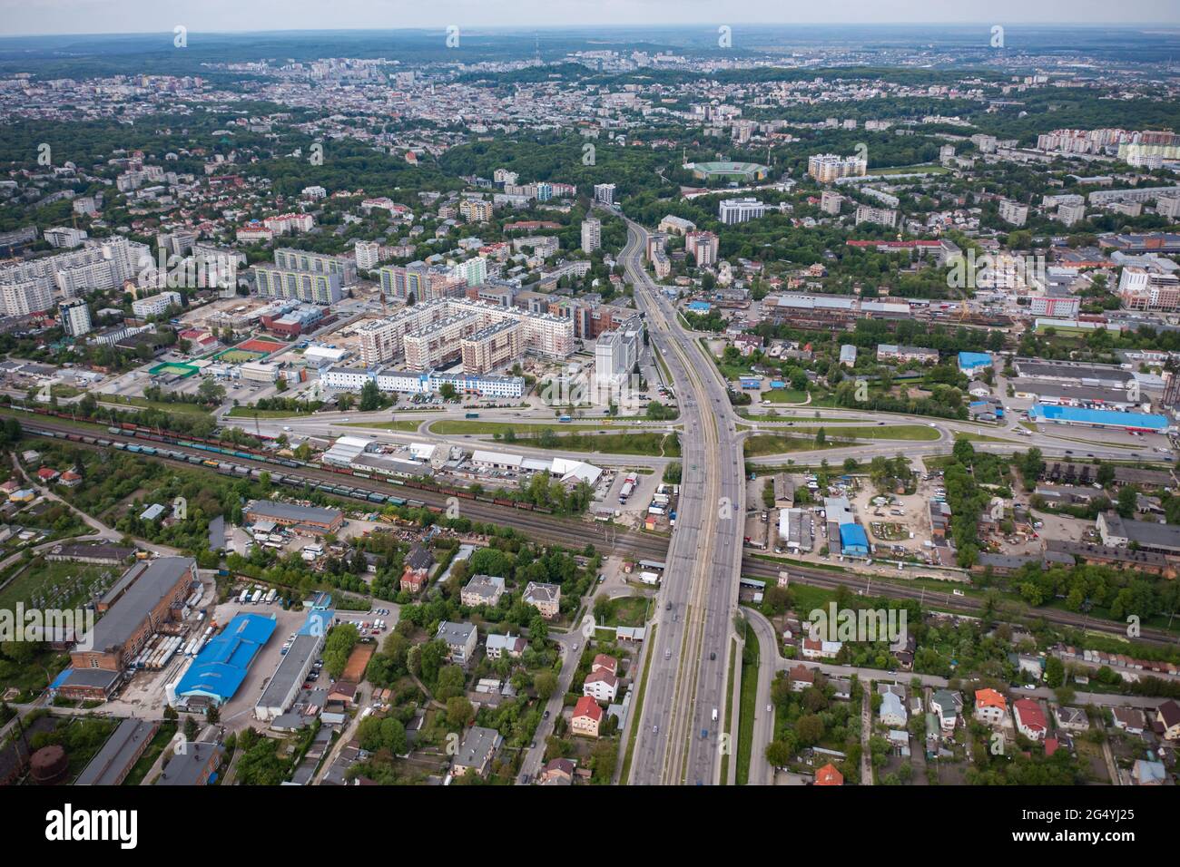 Aerial view on road from drone Stock Photo