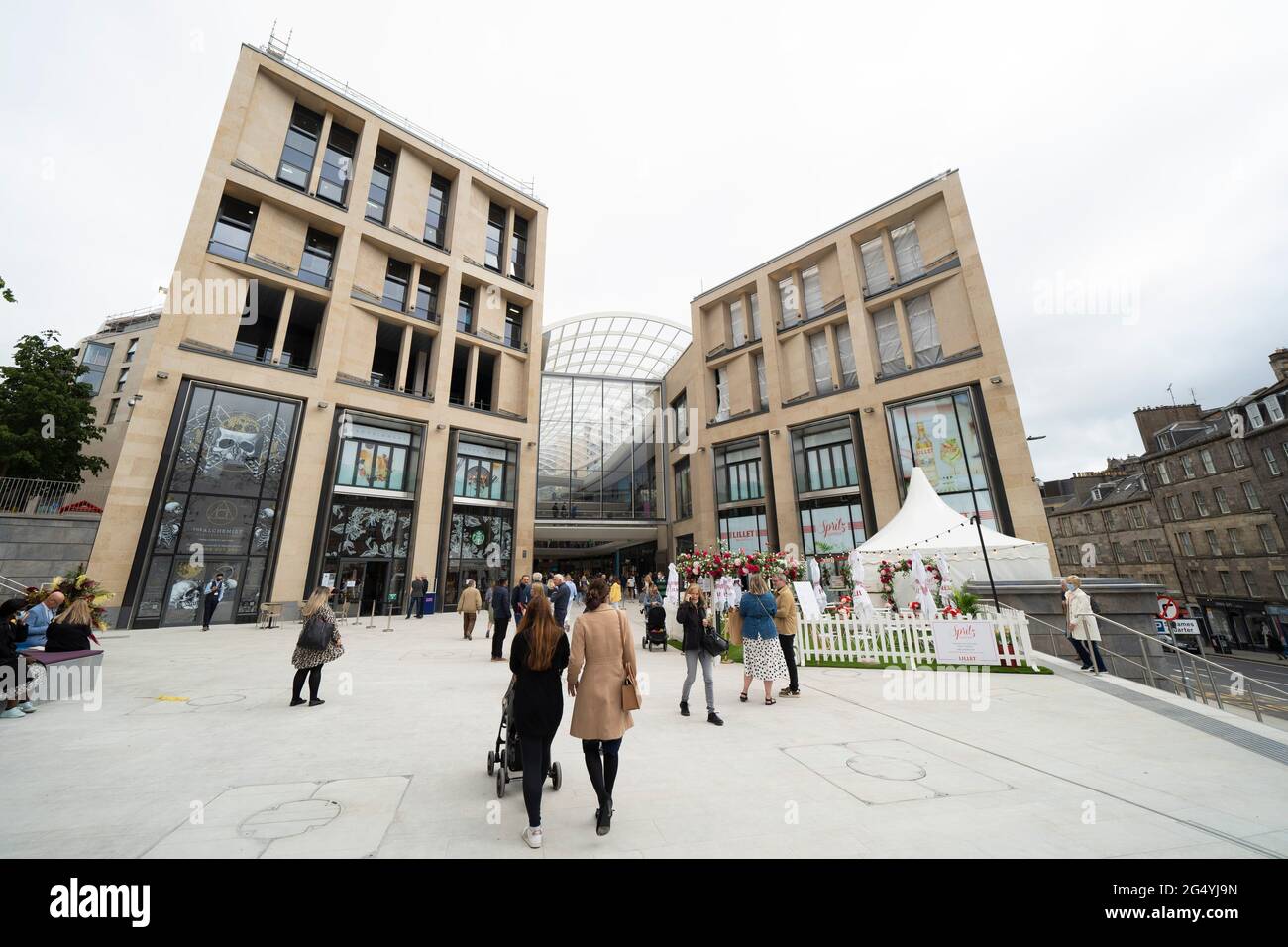 Edinburgh, Scotland, UK. 24 June 2021. First images of the new St James Quarter which opened this morning in Edinburgh. The large retail and residential complex replaced the St James Centre which occupied the site for many years. Pic; General view of entrance to mall from Leith Street.  Iain Masterton/Alamy Live News Stock Photo