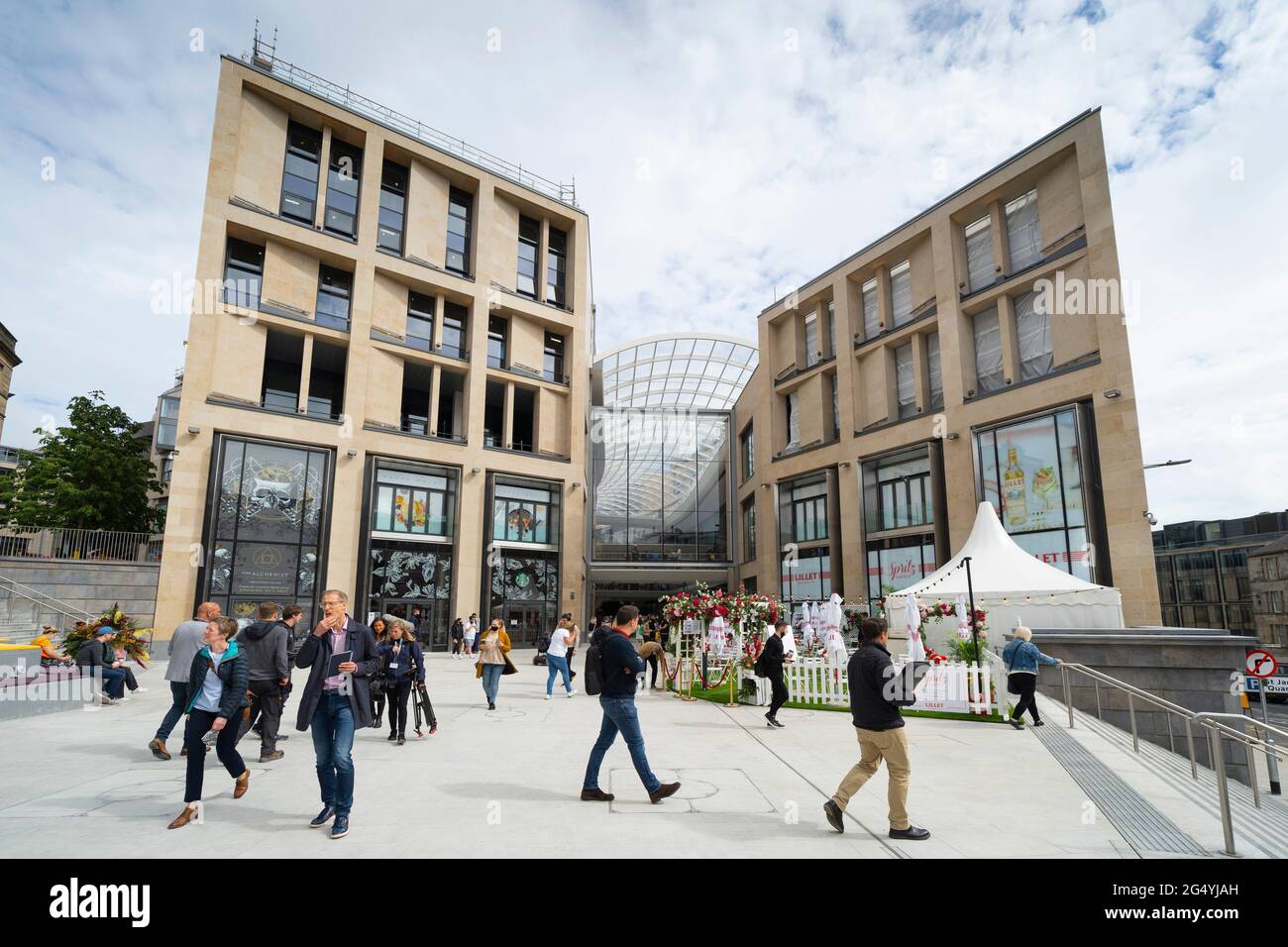 Edinburgh, Scotland, UK. 24 June 2021. First images of the new St James Quarter which opened this morning in Edinburgh. The large retail and residential complex replaced the St James Centre which occupied the site for many years. Pic; General view of entrance to mall from Leith Street.  Iain Masterton/Alamy Live News Stock Photo