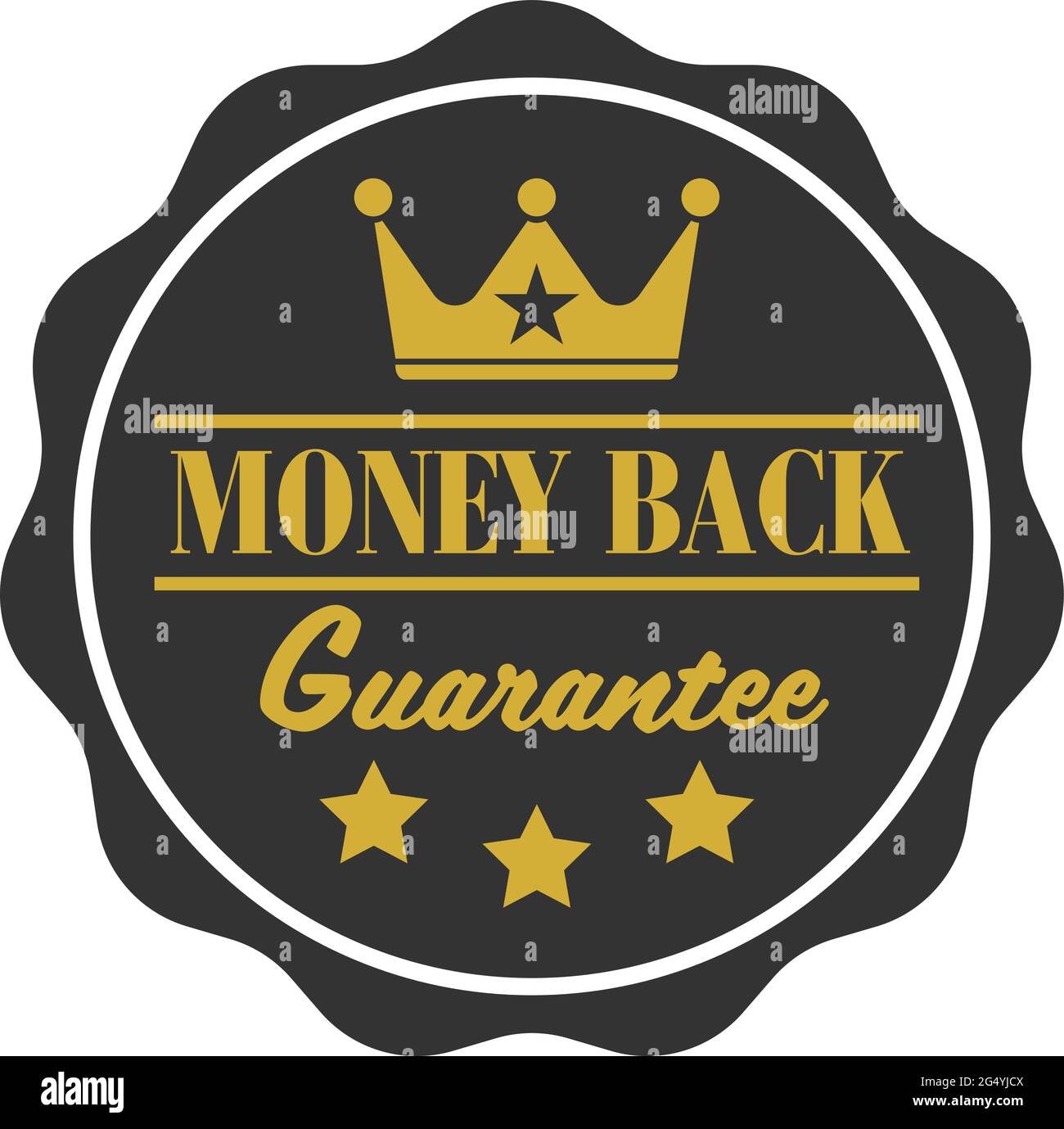 gold colored MONEY BACK GUARANTEE label or badge with crown symbol, vector illustration Stock Vector
