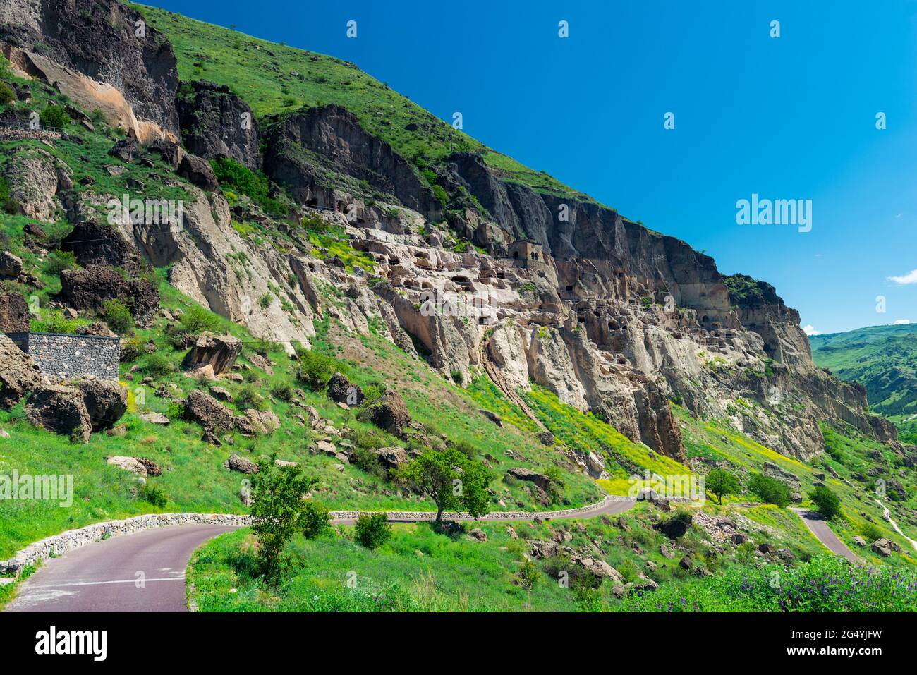Vardzia - cave city in the rock, view of the landmark of Georgia Stock Photo