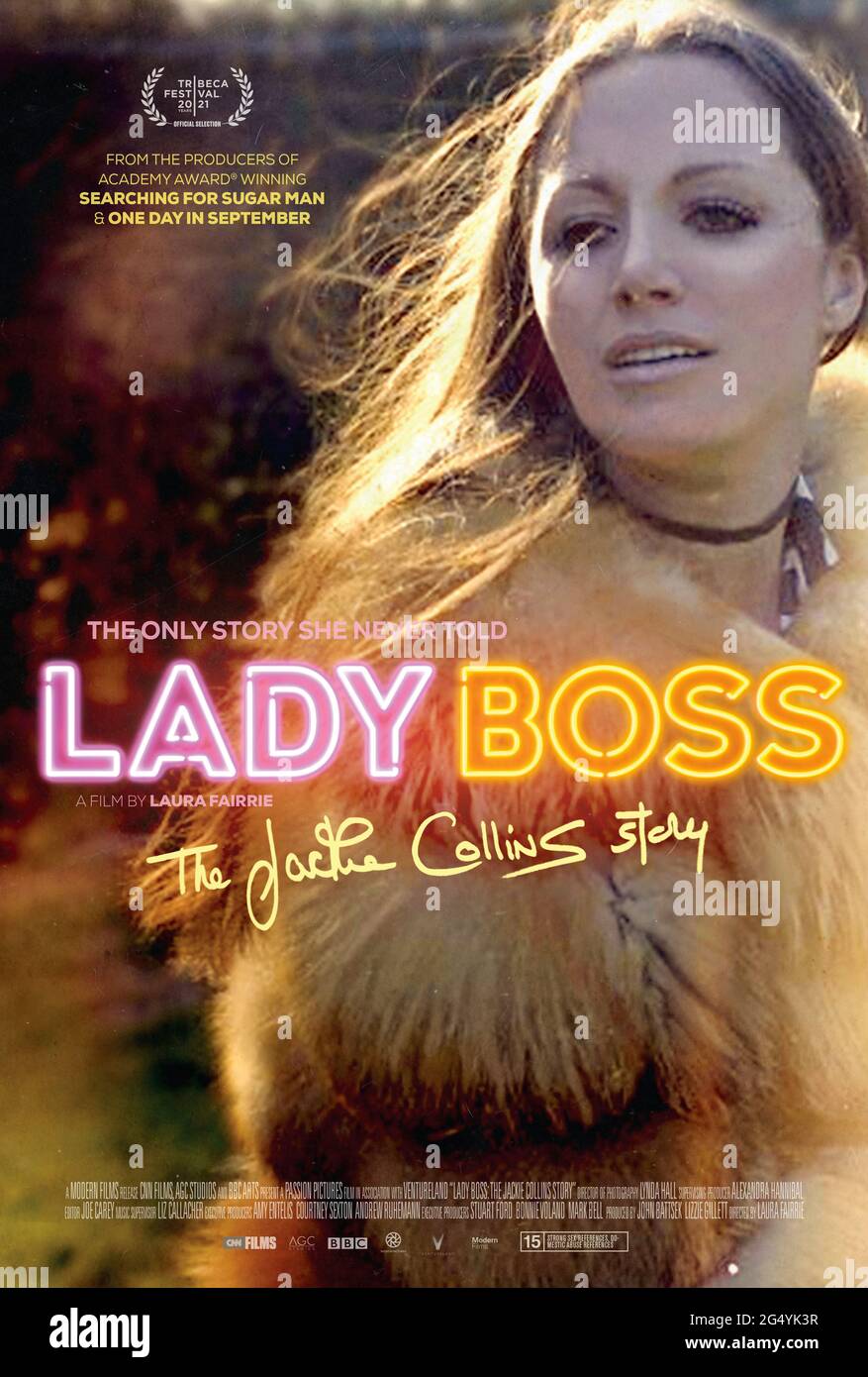 Lady Boss: the Jackie Collins Story B8(2021) directed by Laura Fairrie and starring Hazel Collins, Joan Collins and Jennifer Daugherty. Documentary about the trailblazing life of best selling author Jackie Collins. Stock Photo