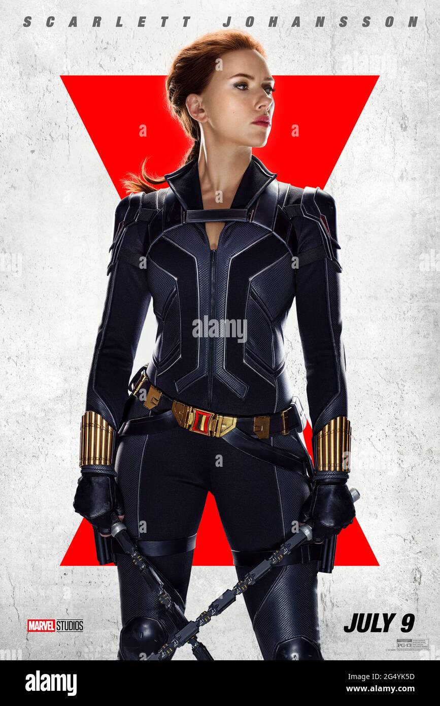 Black Widow (2020) directed by Cate Shortland and starring Scarlett Johansson as Natasha Romanoff (aka Black Widow) who gets her own Marvel Cinematic Universe film set between Captain America Civil War and Avengers Infinity War. Stock Photo