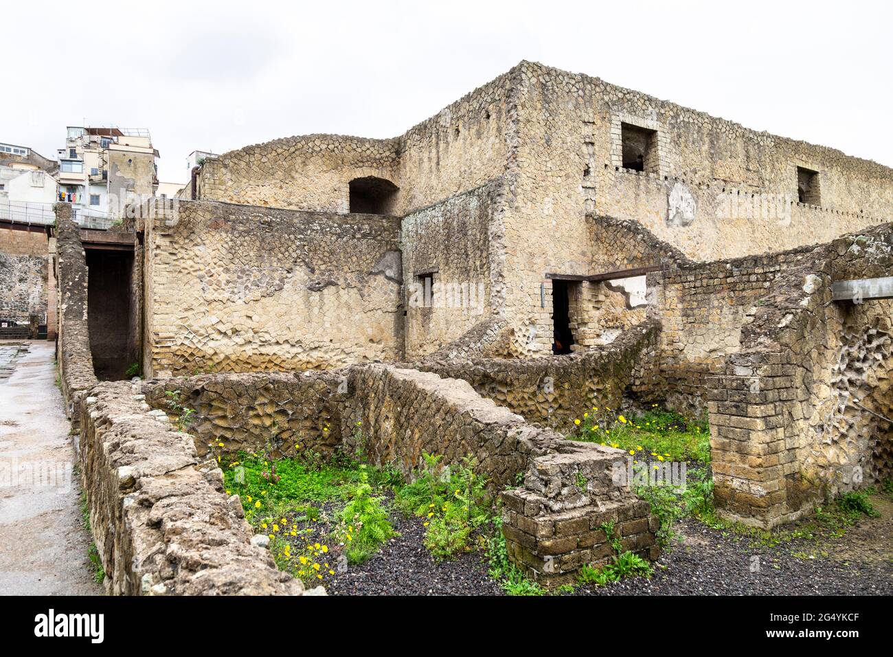 Ruin of a Roman house at the archeological site of the Ancient City of Herculaneum, Campania, Italy Stock Photo