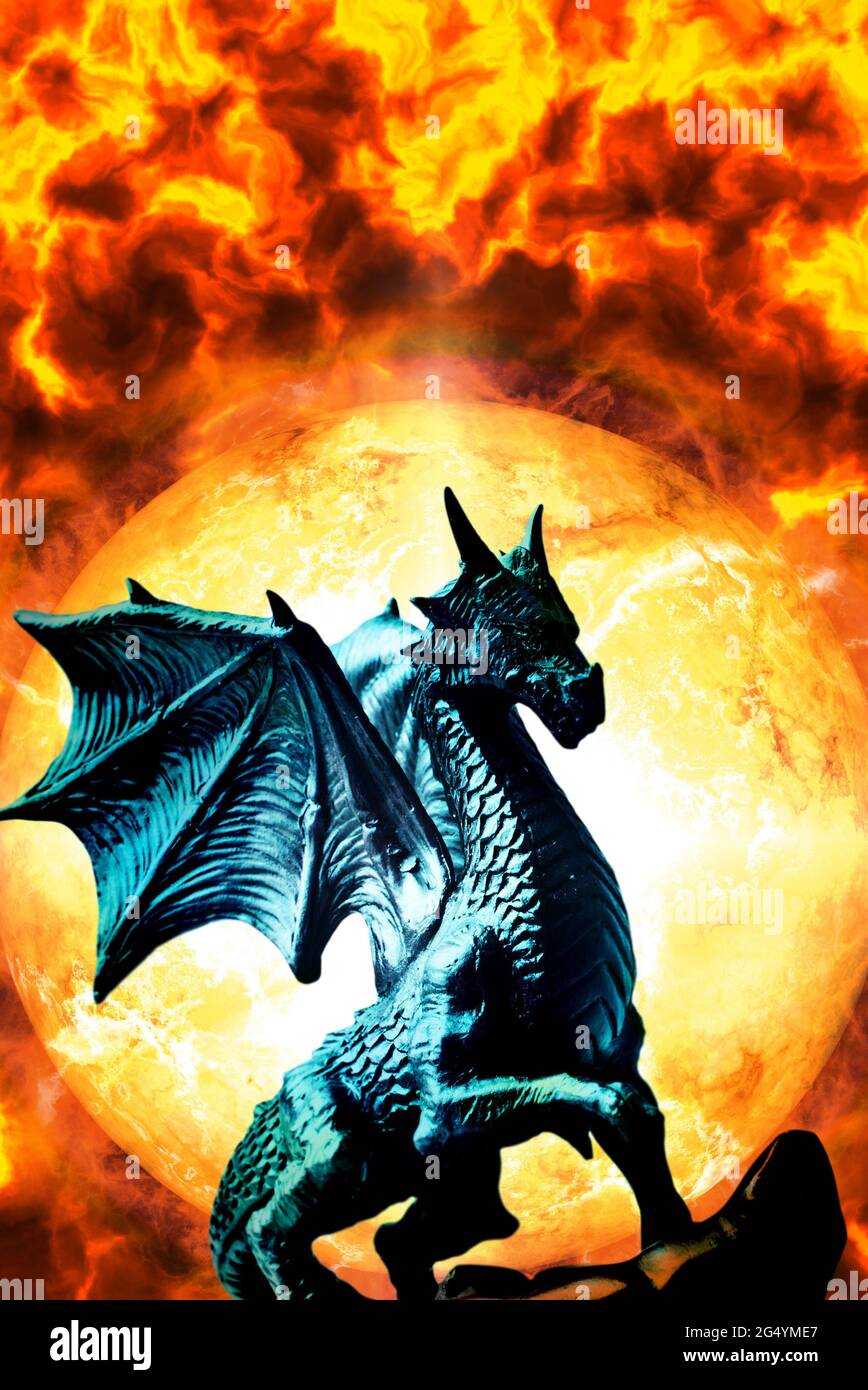 fiery fantasy winged dragon Stock Photo