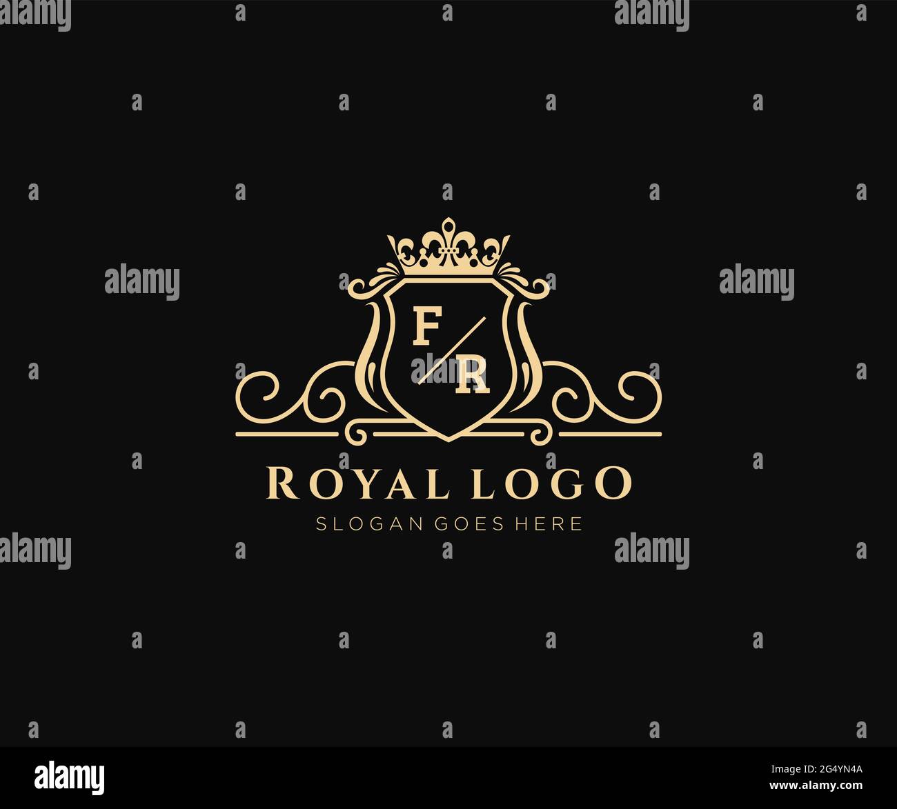 FR Letter Luxurious Brand Logo Template, for Restaurant, Royalty, Boutique, Cafe, Hotel, Heraldic, Jewelry, Fashion and other vector illustration. Stock Vector