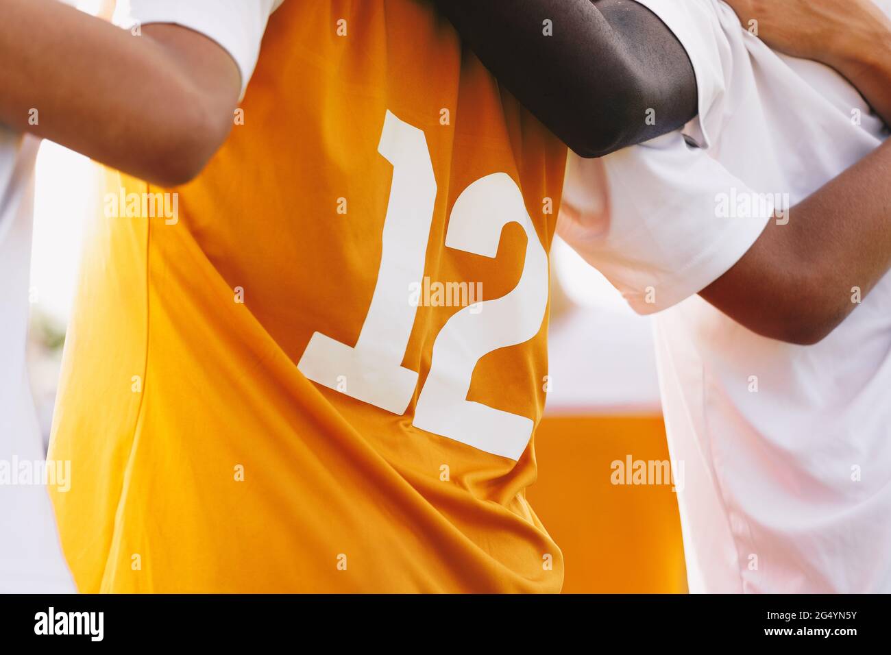 Multiracial Sports Team Members United. Closeup Image of Soccer Shirt