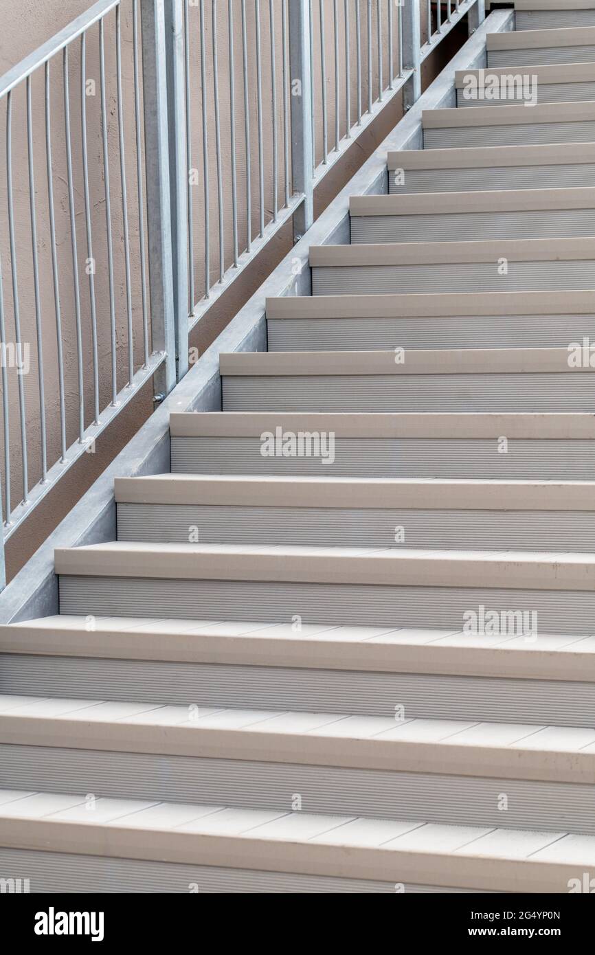 Outdoor staircase made with gray composite deck Stock Photo