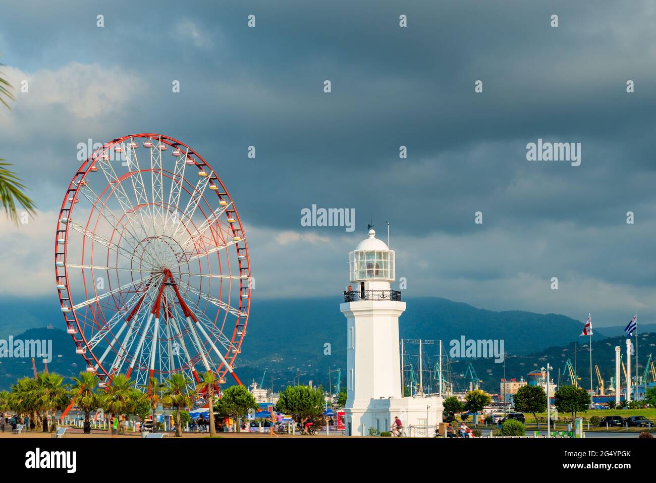 View of the ferris wheel on the Batumi embankment Stock Photo