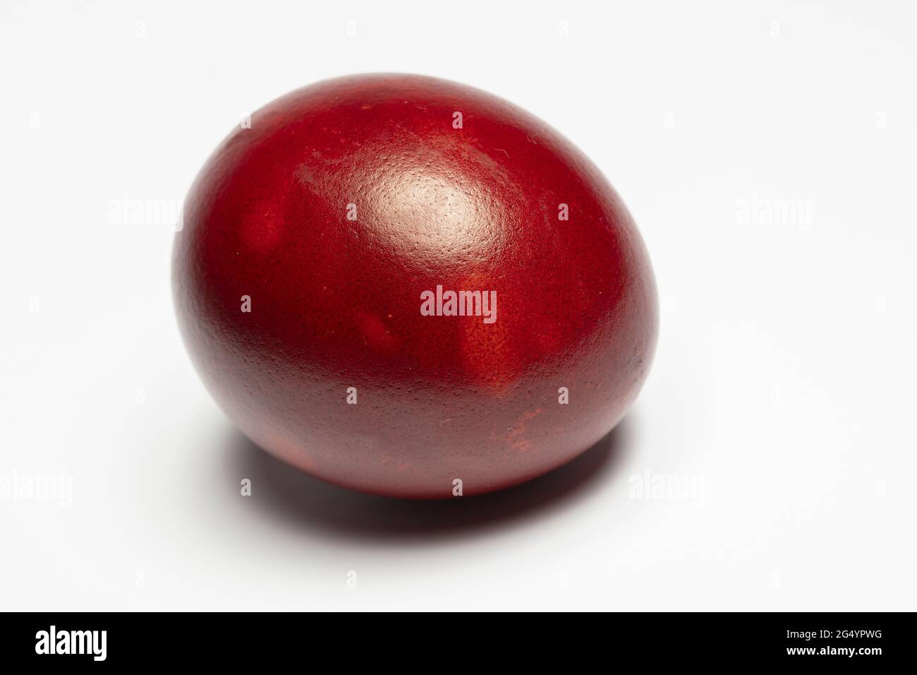 Classic easter egg painted with onion peel close-up on a white background Stock Photo