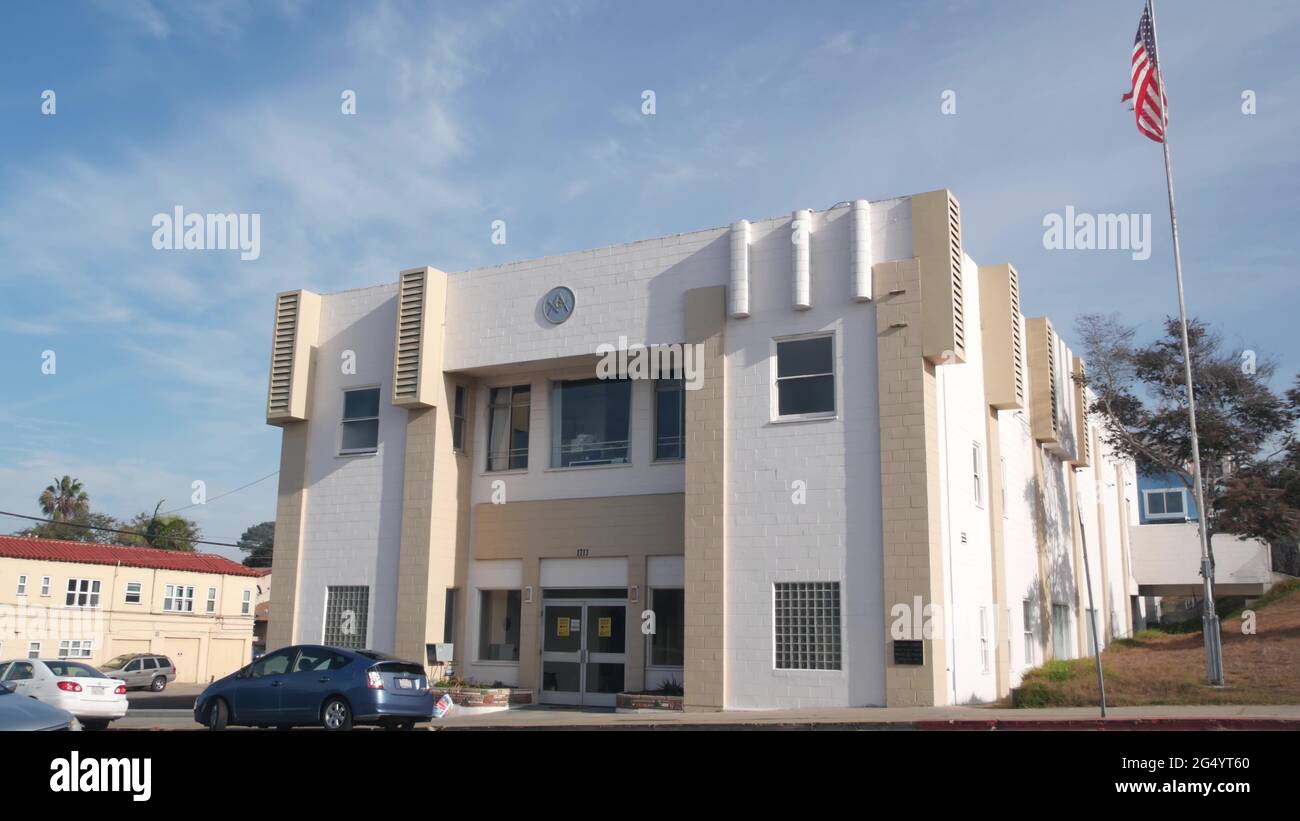 San Diego, California USA - 21 Nov 2020: Masonic lodge temple