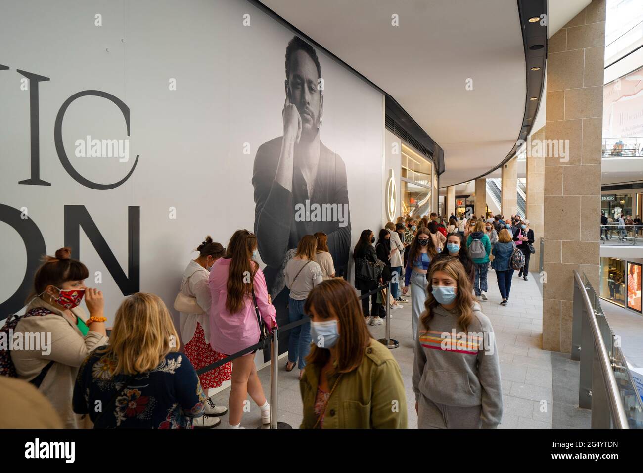 Edinburgh, Scotland, UK. 24 June 2021. First images of the new St James Quarter which opened this morning in Edinburgh. The large retail and residential complex replaced the St James Centre which occupied the site for many years. Pic; Mall busy with shoppers at lunchtime. Iain Masterton/Alamy Live News Stock Photo