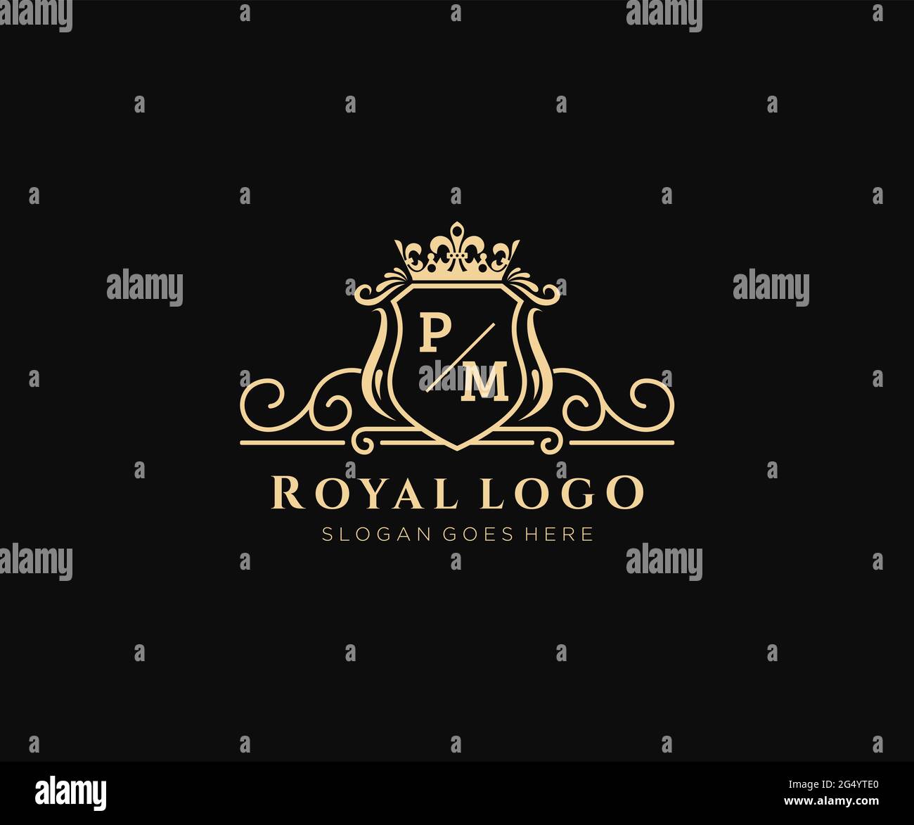 PM Letter Luxurious Brand Logo Template, for Restaurant, Royalty, Boutique, Cafe, Hotel, Heraldic, Jewelry, Fashion and other vector illustration. Stock Vector