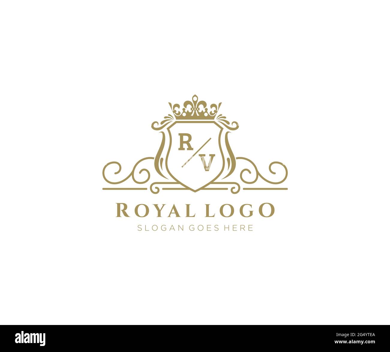 RV Letter Luxurious Brand Logo Template, for Restaurant, Royalty, Boutique, Cafe, Hotel, Heraldic, Jewelry, Fashion and other vector illustration. Stock Vector