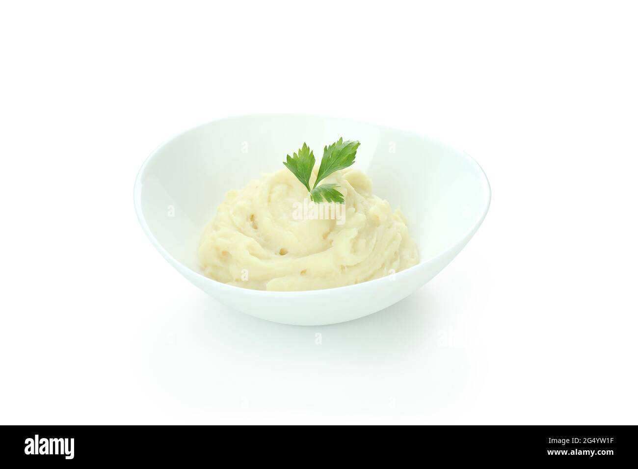 Plate of mashed potatoes isolated on white background Stock Photo