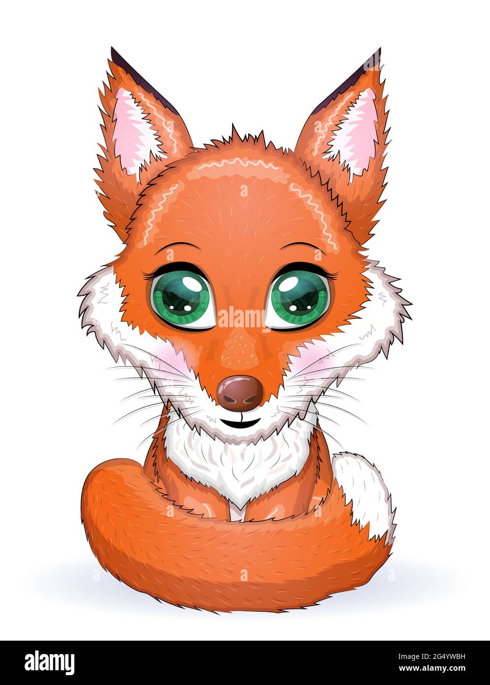 Cute red fox with a fluffy tail on a white background Stock Vector