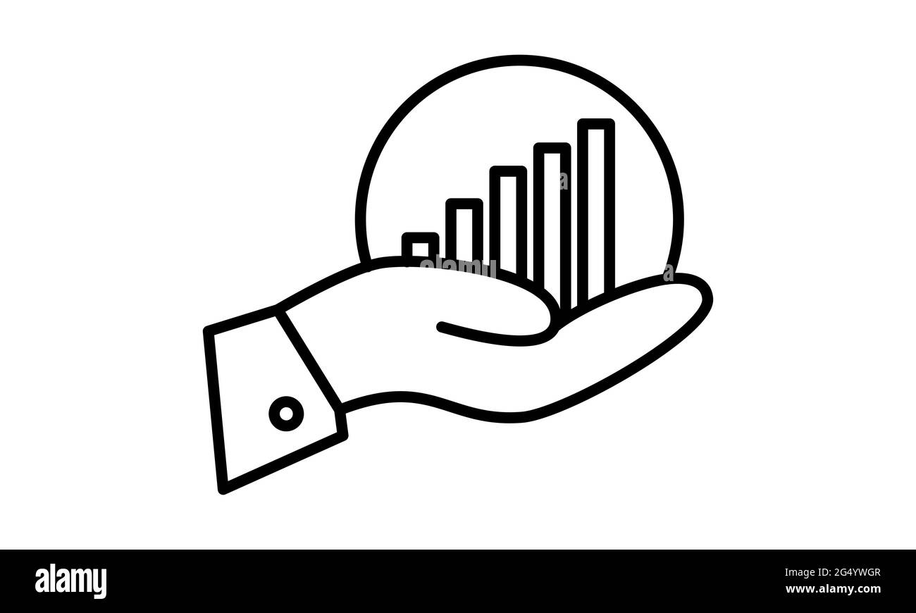Hand holding graph line icon. Growth chart in palm vector illustration isolated on white. Management outline style design, designed for web and app. E Stock Vector