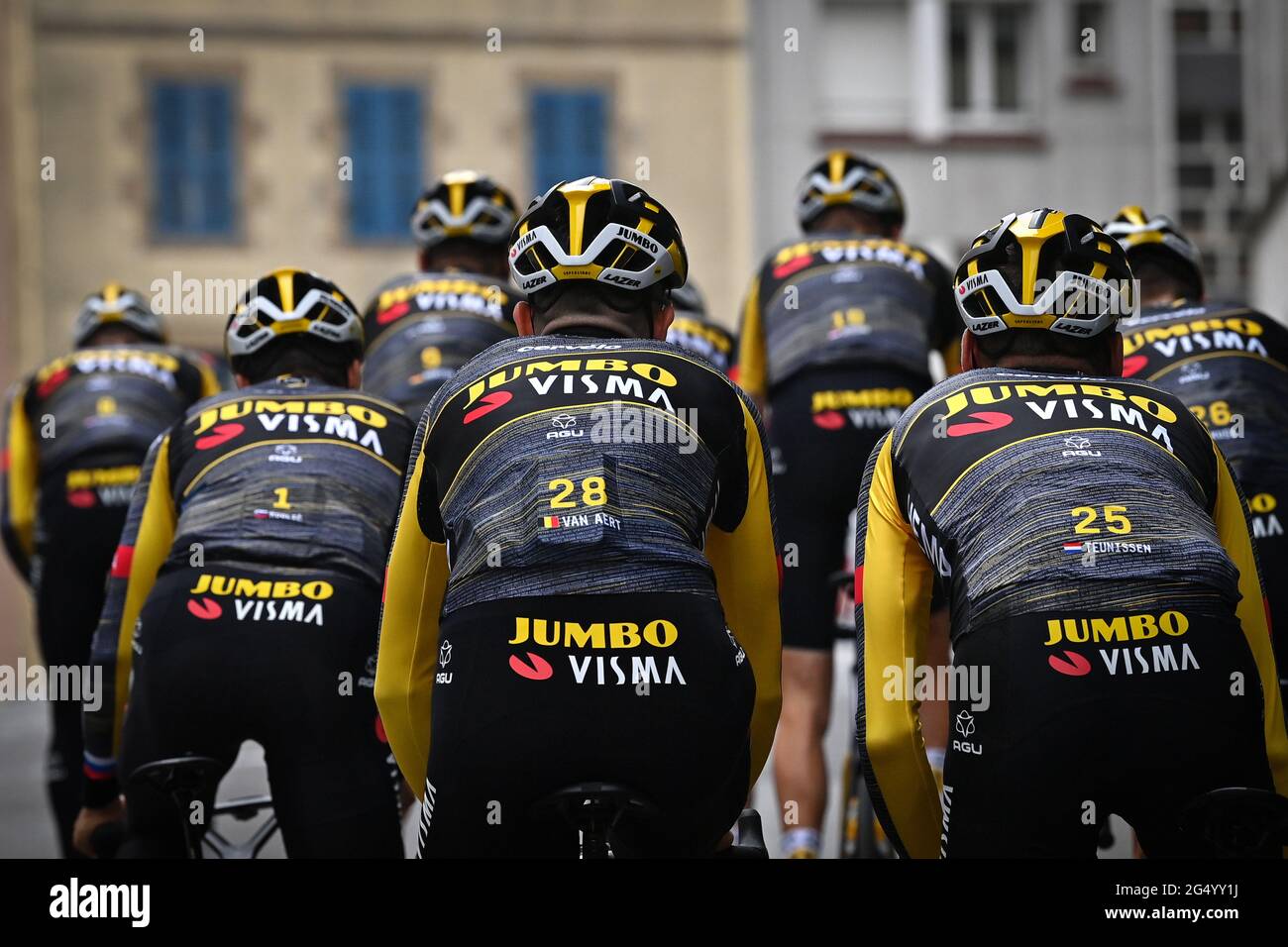 Illustration picture shows Team Jumbo-Visma riders pictured in action during a training session ahead of the 108th edition of the Tour de France cycli Stock Photo