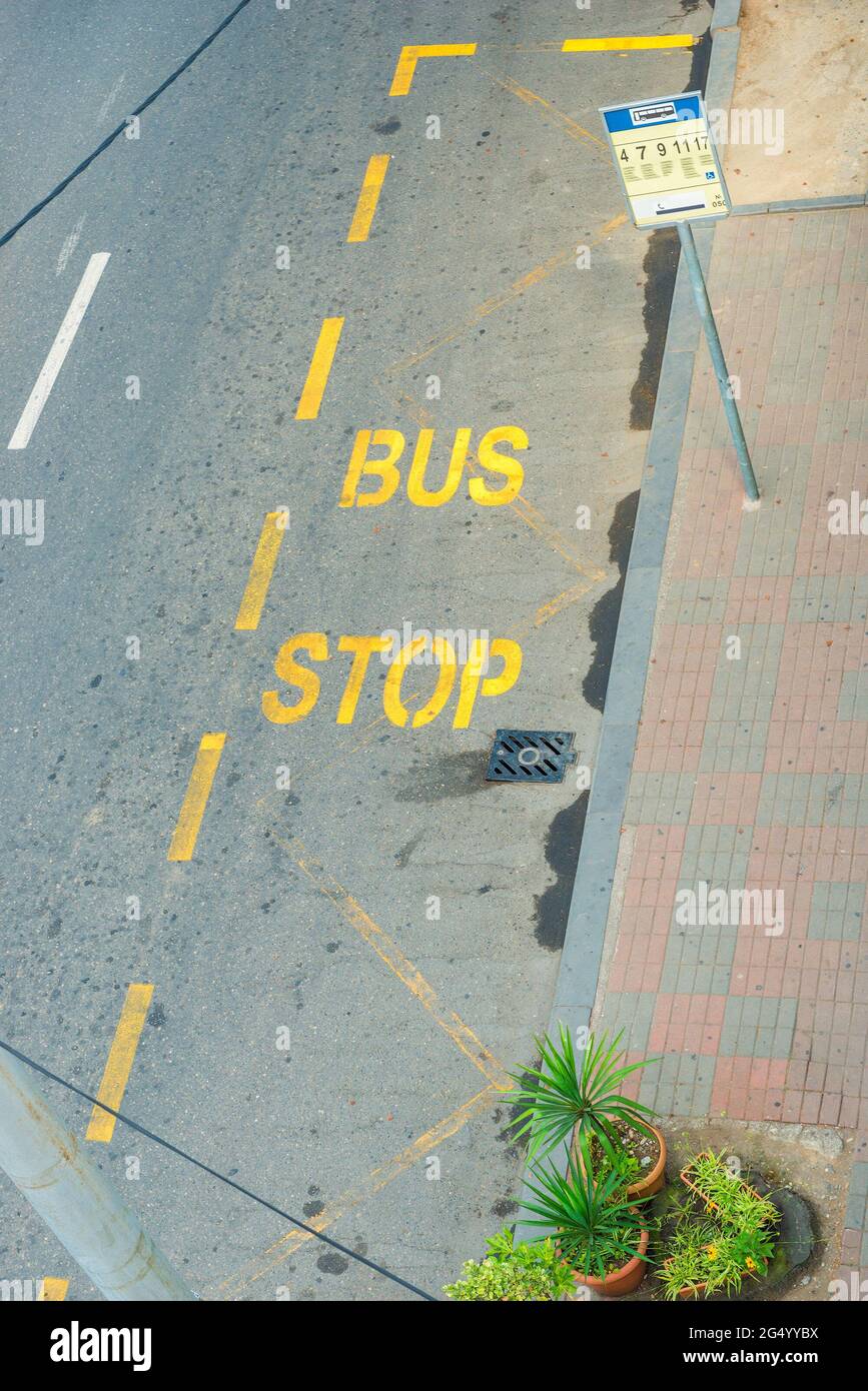 Roadway markings bus stop top view Stock Photo Alamy