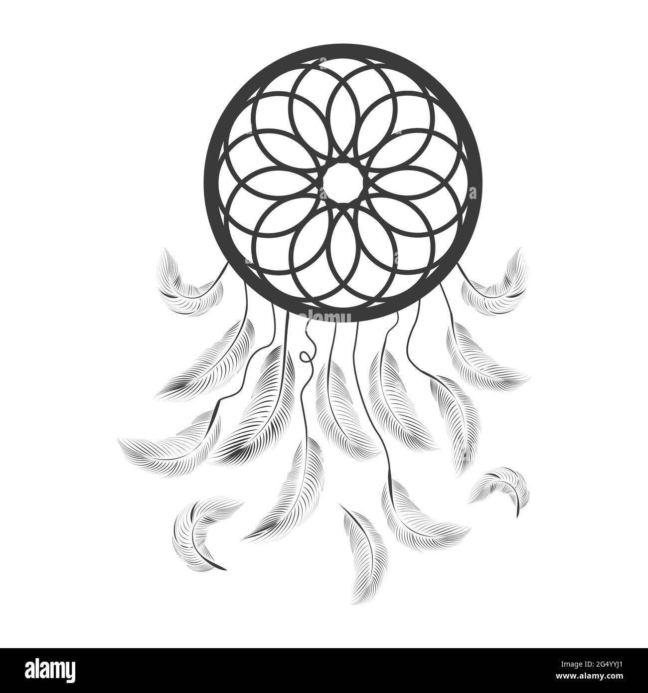 Esoteric symbol. Mystical and magical design with Feather, dreamcatcher Stock Vector