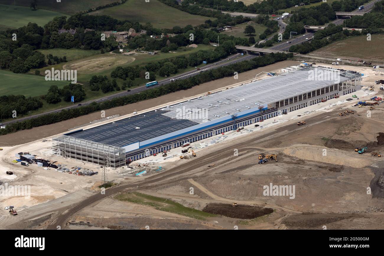 aerial view of a Hermes 'mega hub' distribution centre being constructed at Tankersley near Barnsley Stock Photo